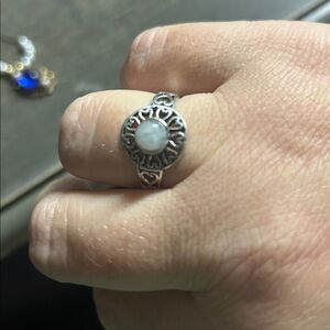 Sterling Silver Ring With Heart Filigree Details and Moonstone Center Size‎ 9.5